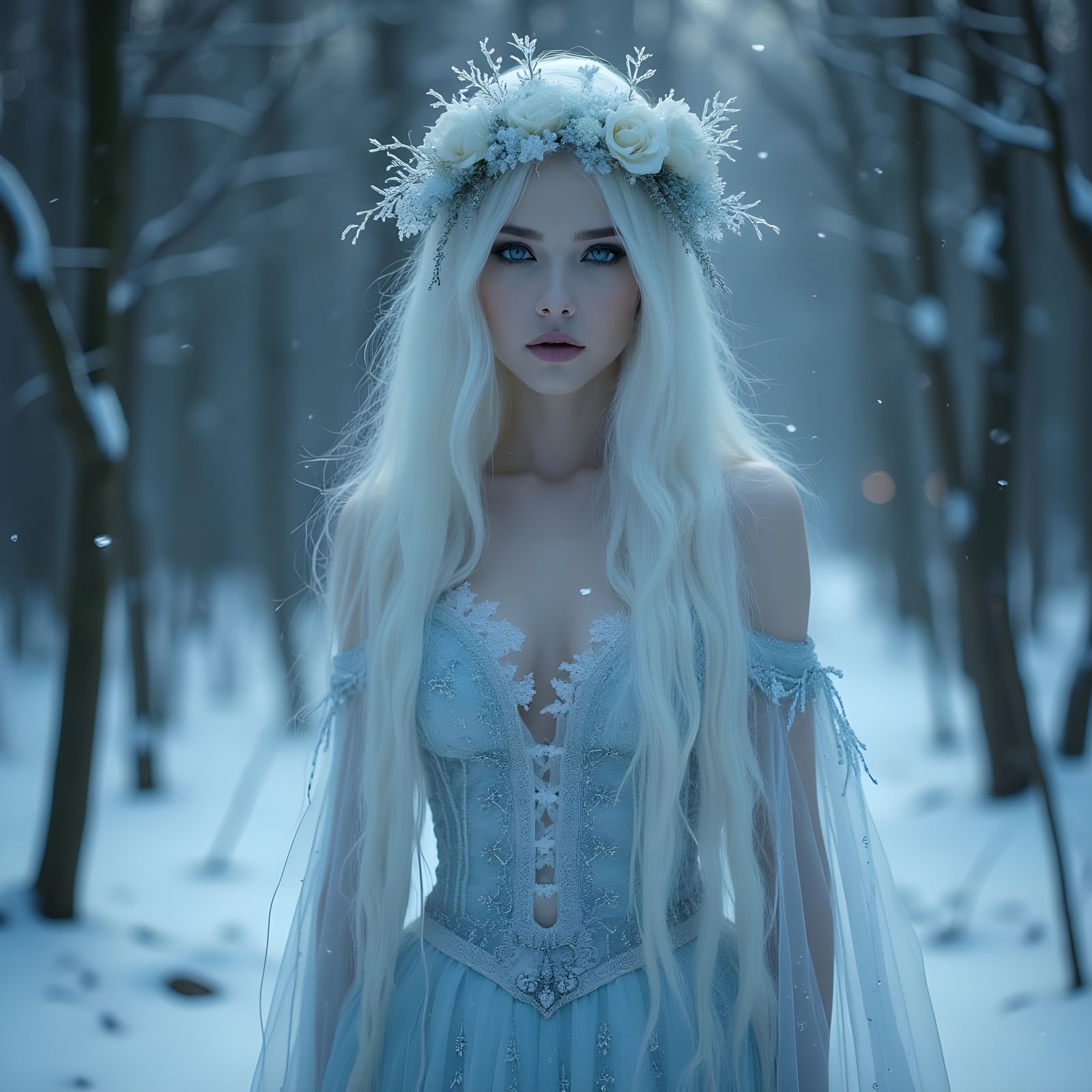 Ethereal Ice Queen Portrait in Gothic Art Style
