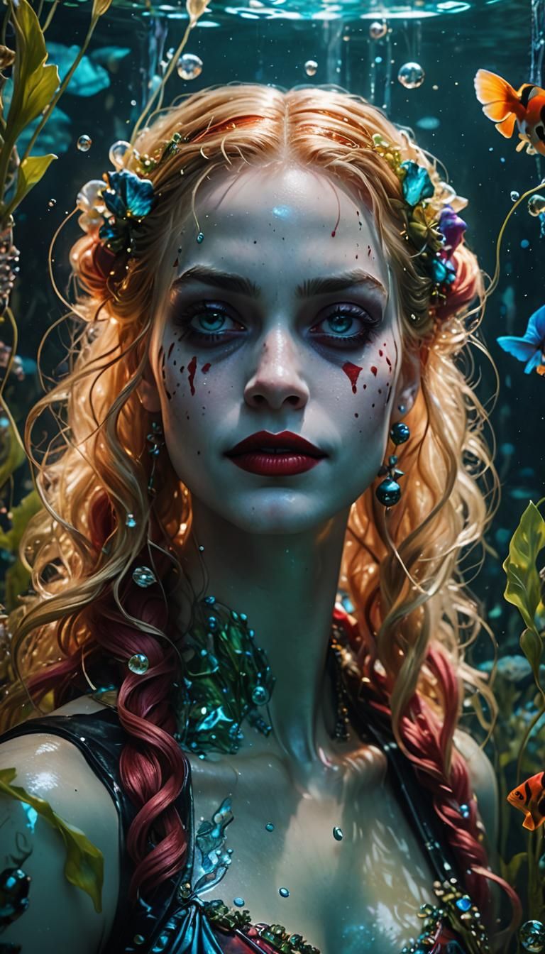 Harley Quinn Underwater Art Nouveau Portrait