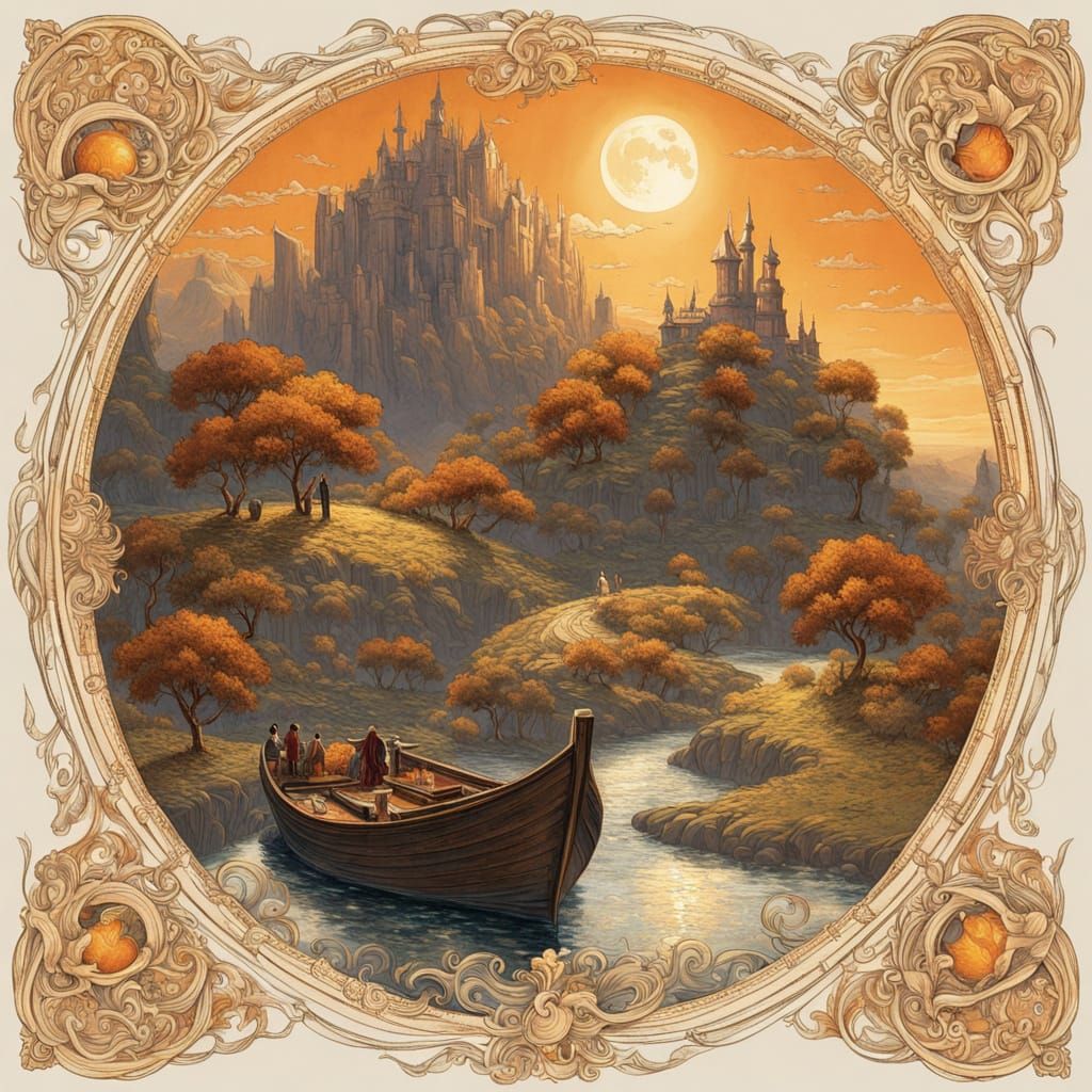 Mystical Lady Strolls a Moonlit River-Path in a Whimsical Fa...