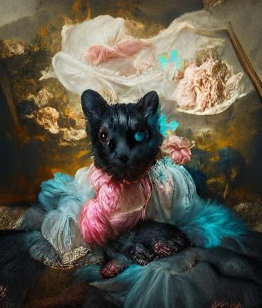 Black Cat in Lace Dress Portrait