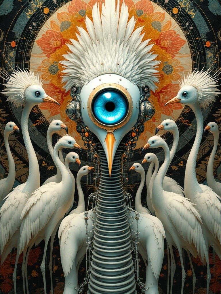 Elegant, Modern Bird-Like Creature in Art Deco Style with Ko...