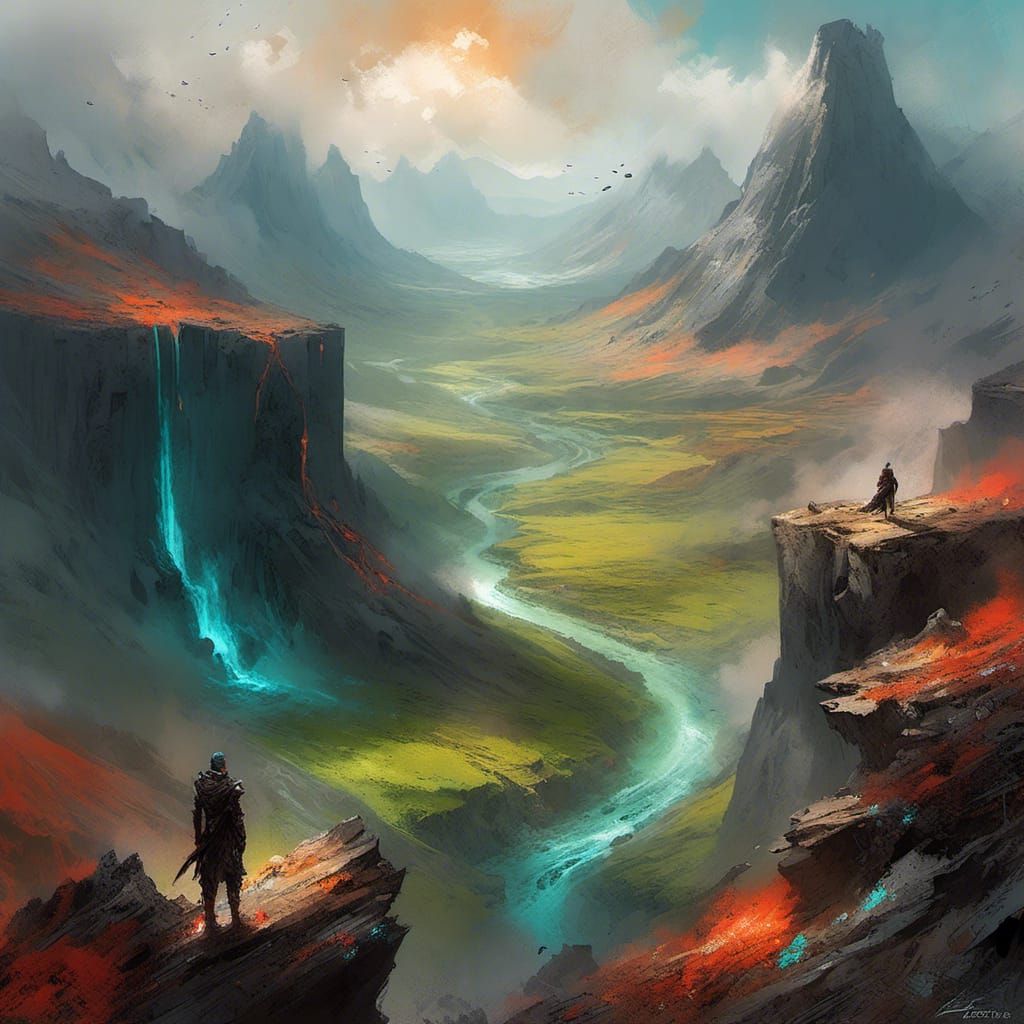 Volcanic Wasteland and Lush Meadows, Digital Painting