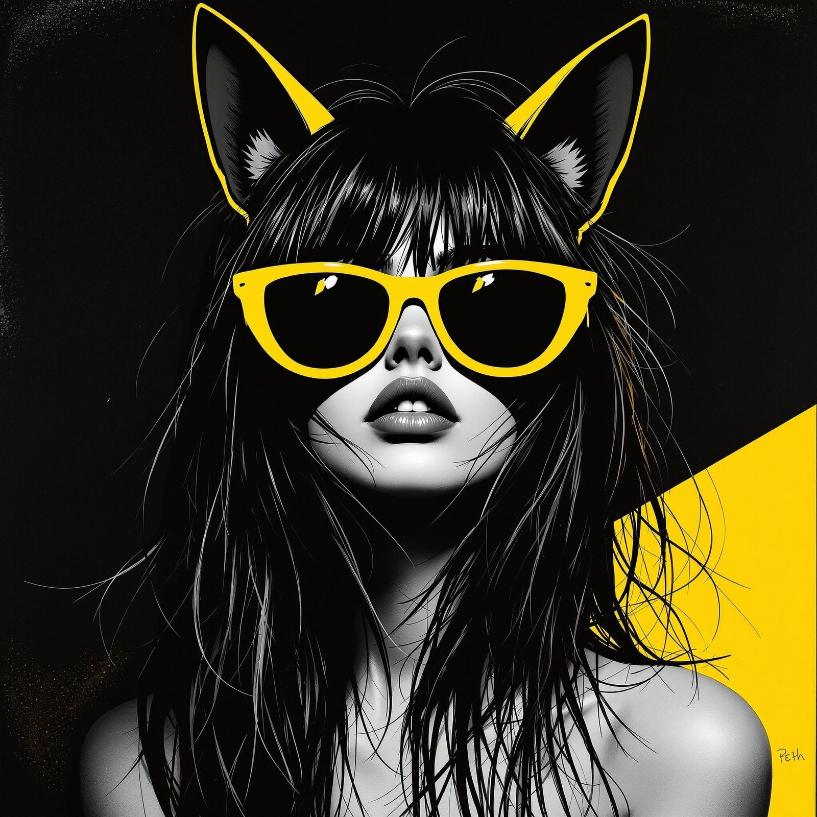 Sultry Film Noir Anime Goddess in Yellow Sunglasses
