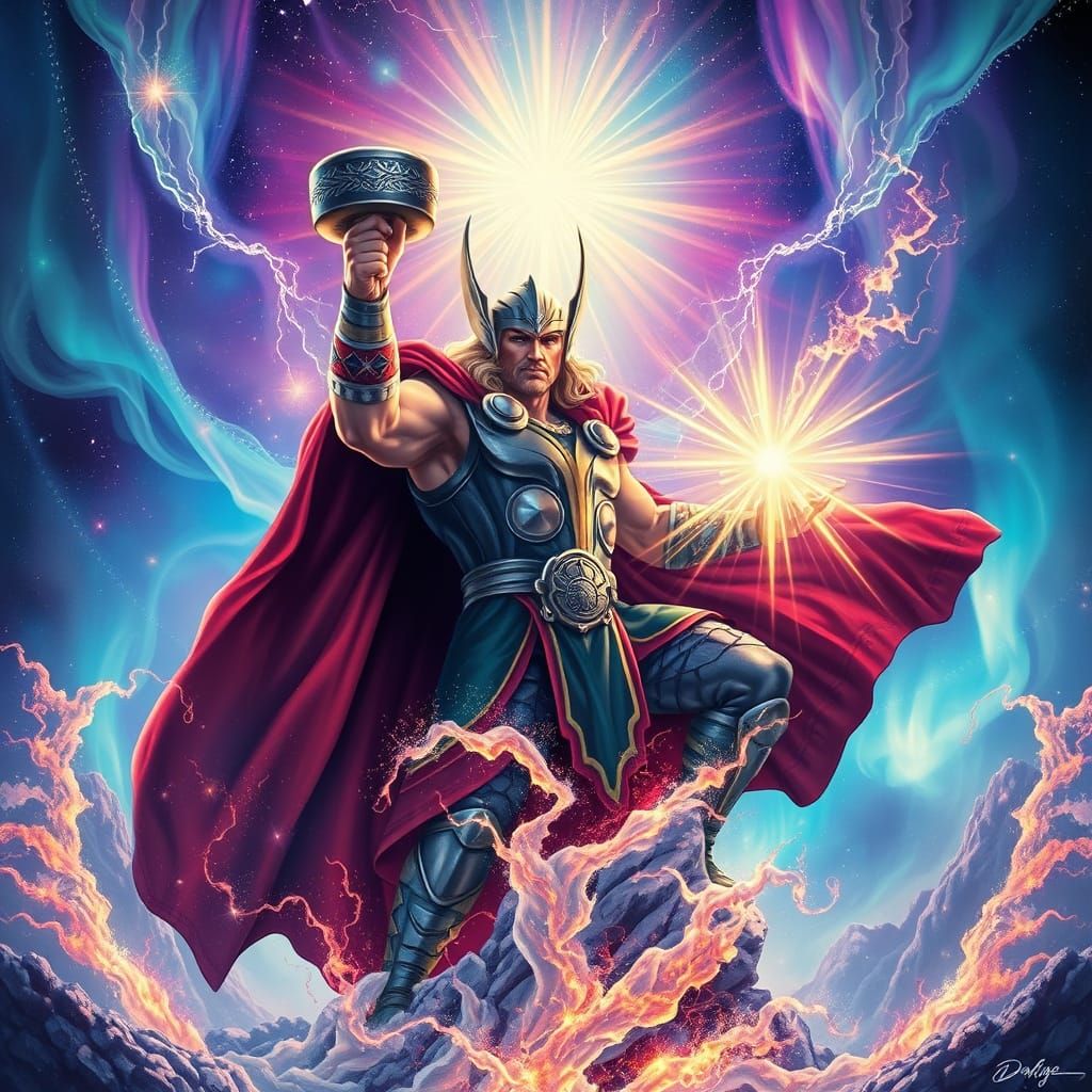 Thor, God of Thunder in Celestial Holographic Splendor