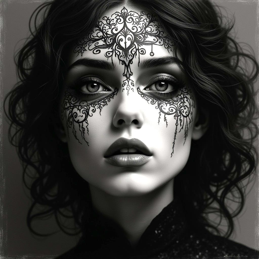 Ethereal Woman in Charcoal Drawing Style