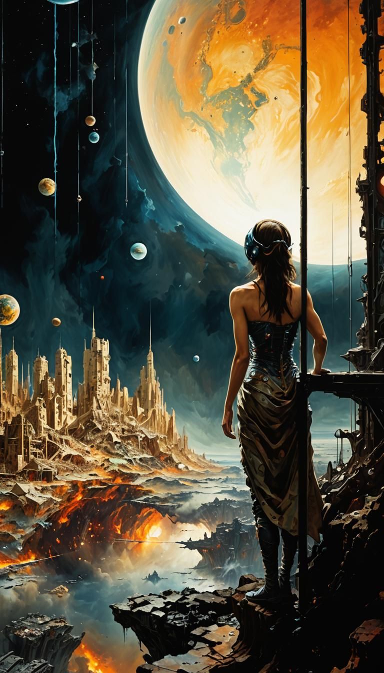 Apocalyptic Planet Over Earth in Surreal Impasto Style