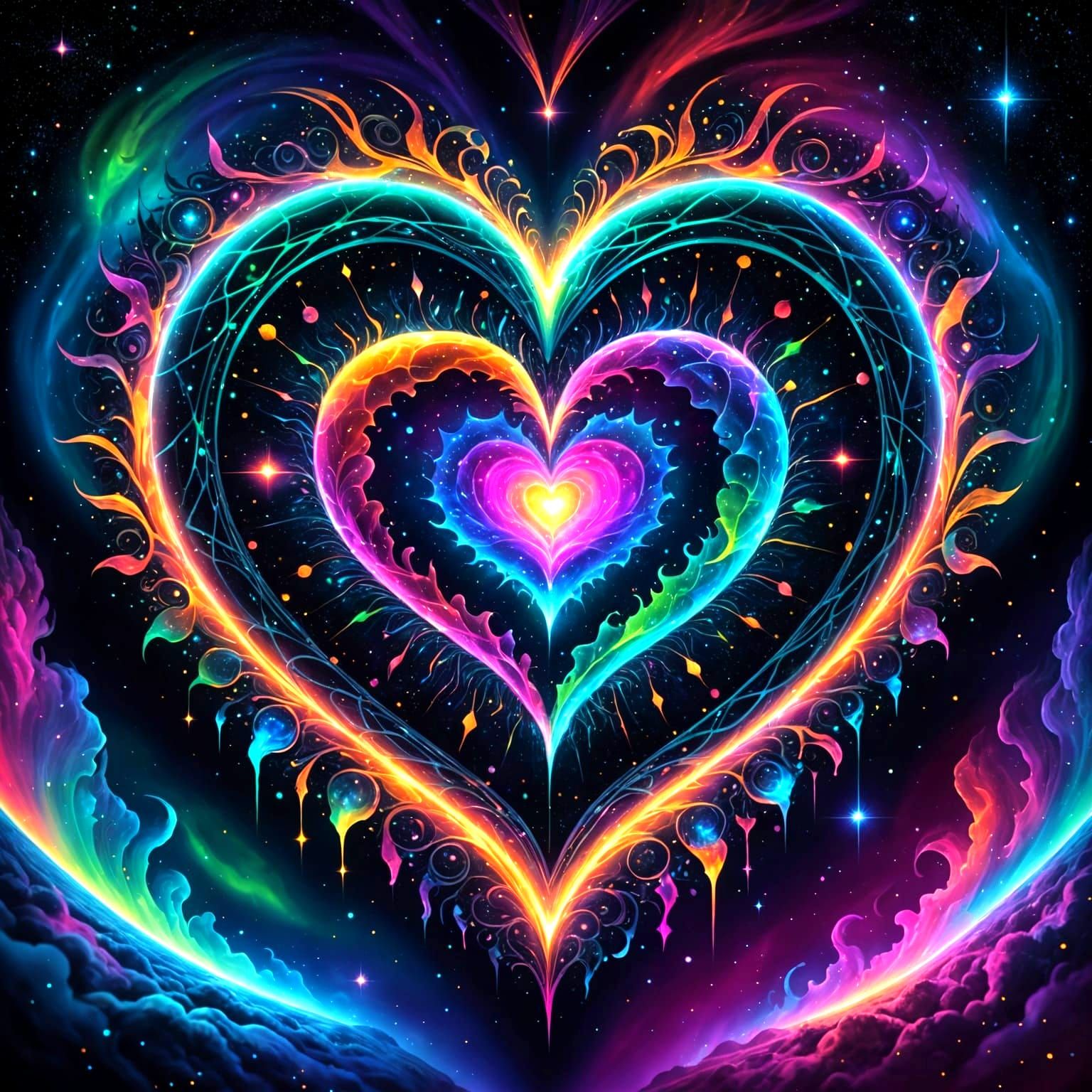 Cosmic Aurora Heart in Vibrant Digital Art