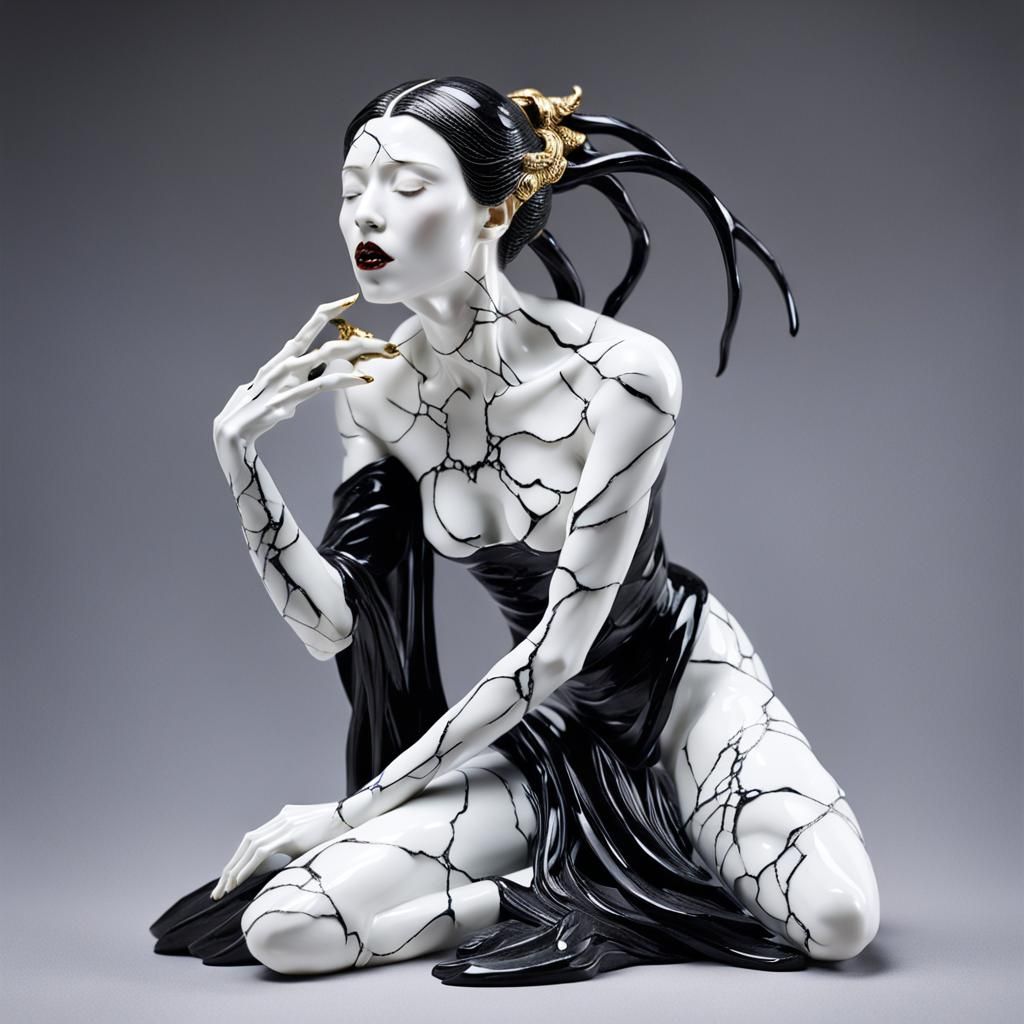 Kintsugi Vampire Sculpture with Gold Veins
