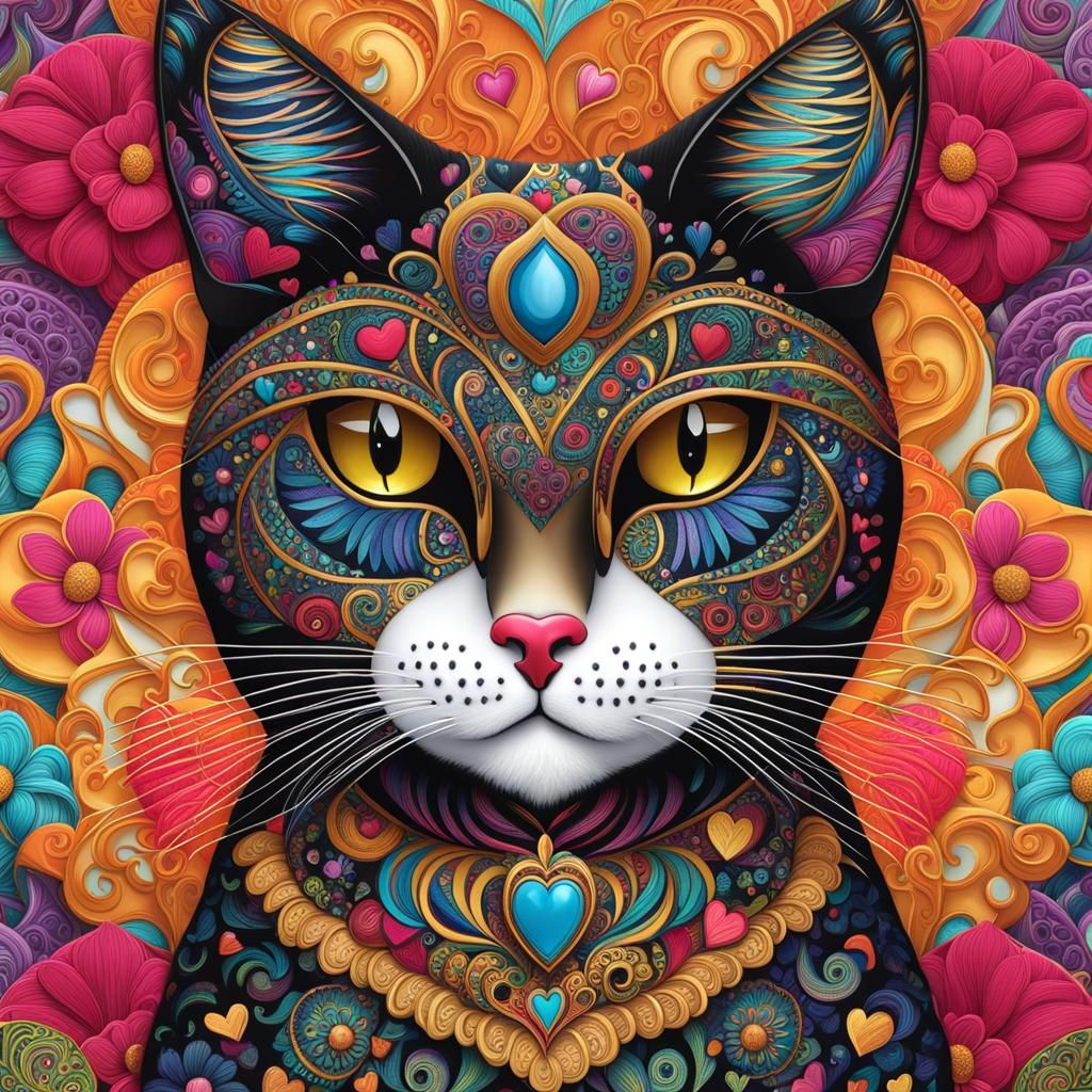 Zentangle Valentine Cat