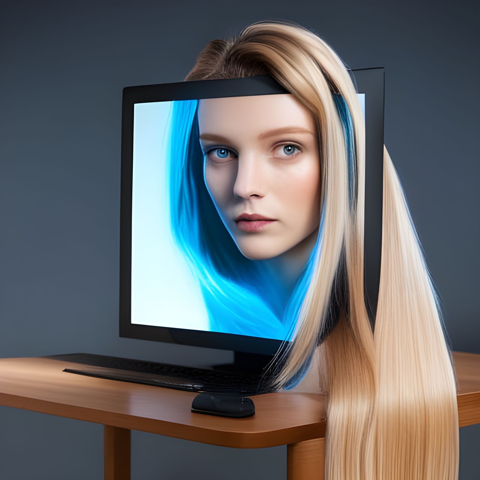 Holographic Girl Emerges from Computer Screen