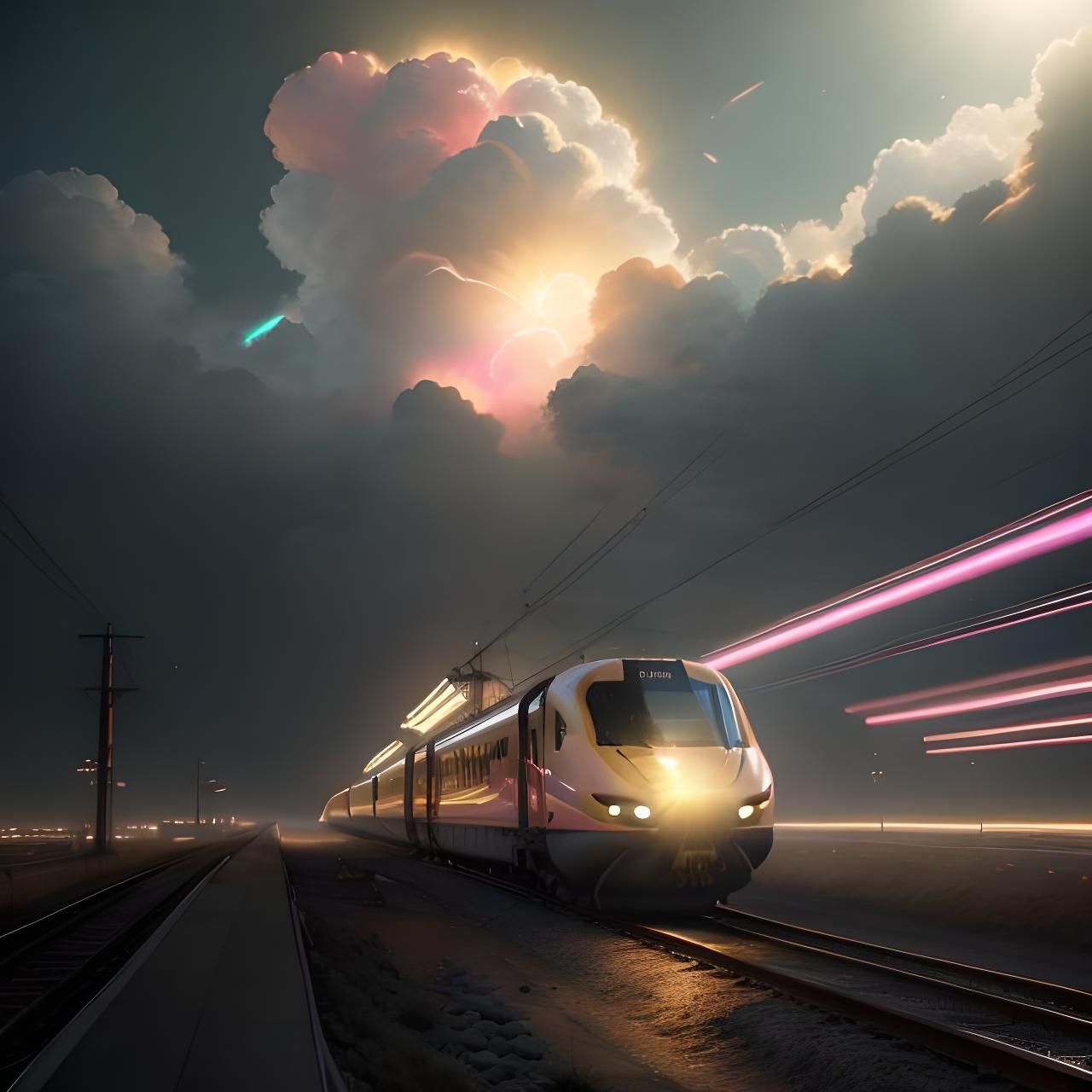 Glowing Japanese Bullet Train in Hyperreal Style