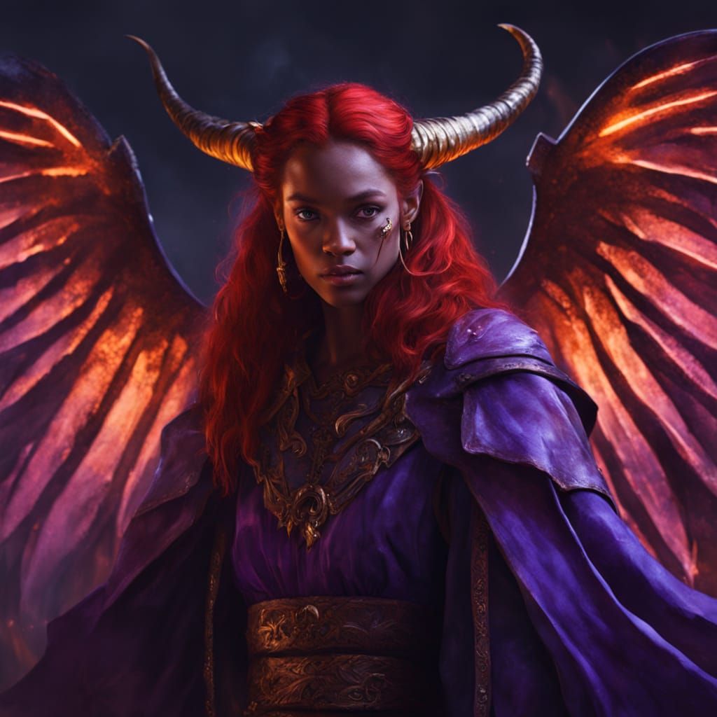 Tiefling Sorceress with Bat Wings in Digital Painting