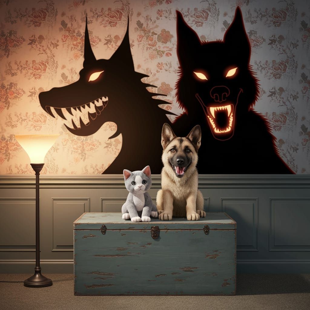 Cute Stuffed Animals Cast Twisted Shadows in Nursery