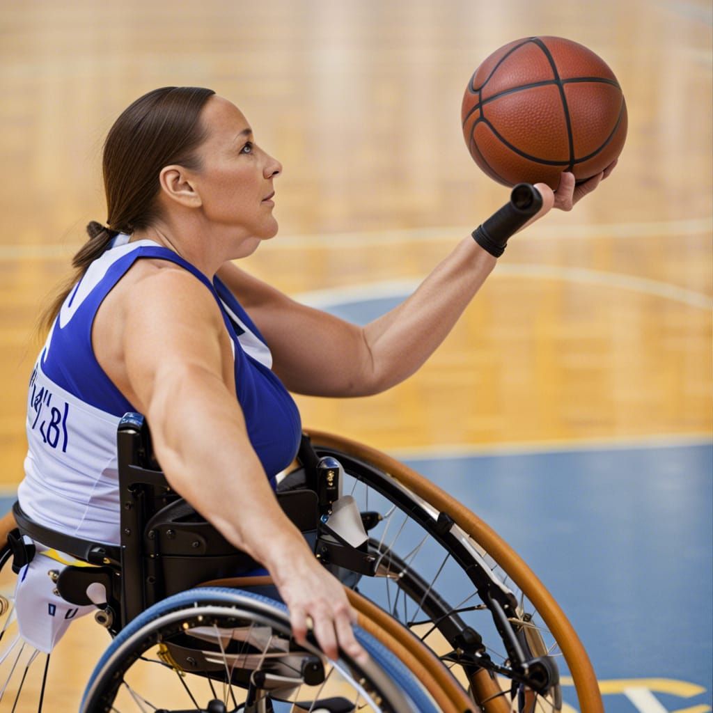 Woman Athlete Playing Wheelchair Basketball