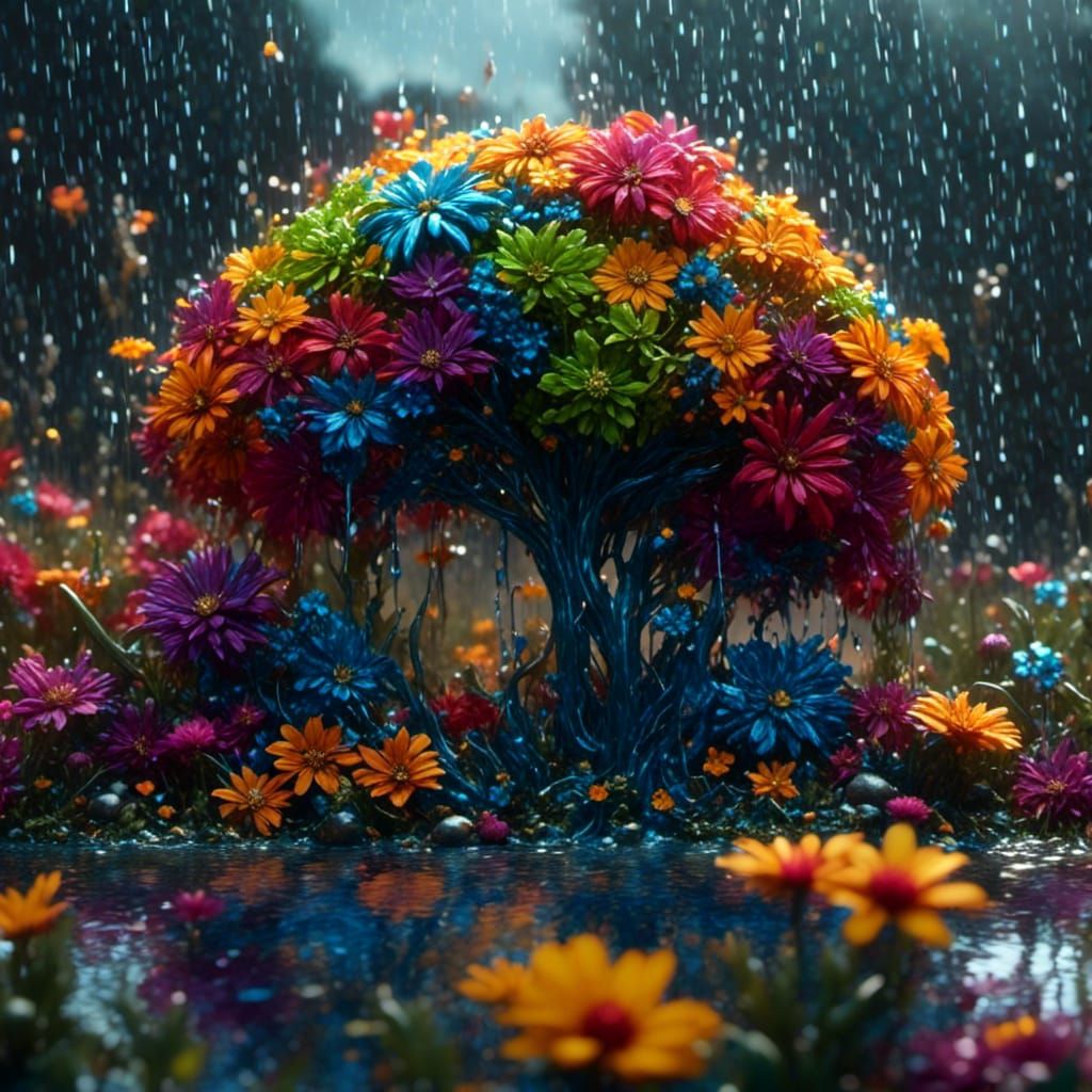 Rainbow and Flowers after Rain: Fantasy Concept Art