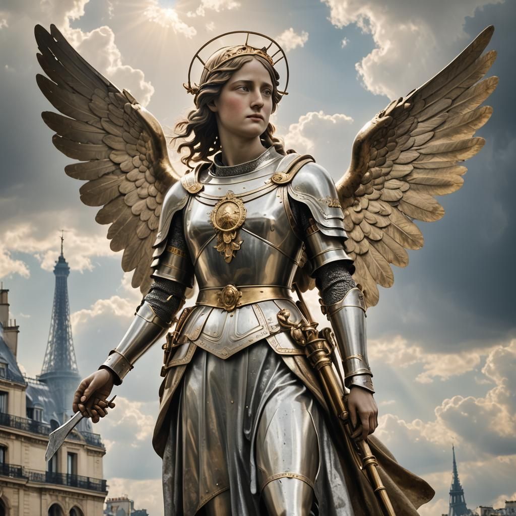 Joan of Arc with Wings Over 1920s Paris
