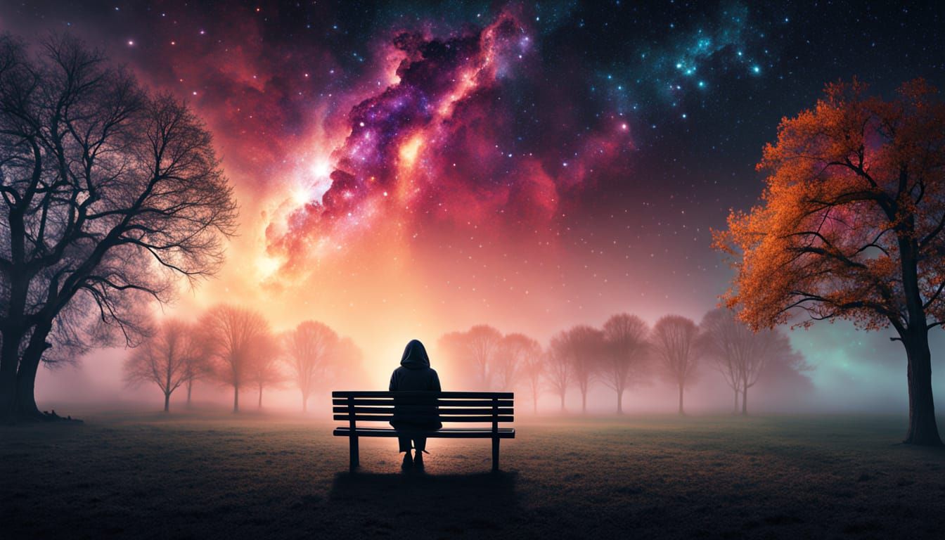 Woman Meditating Under Galactic Sky