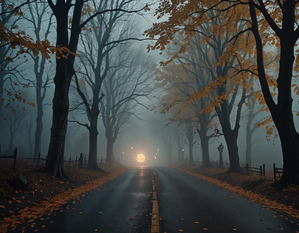 Eerie Ghostly Apparition in Spooky Autumn Landscape
