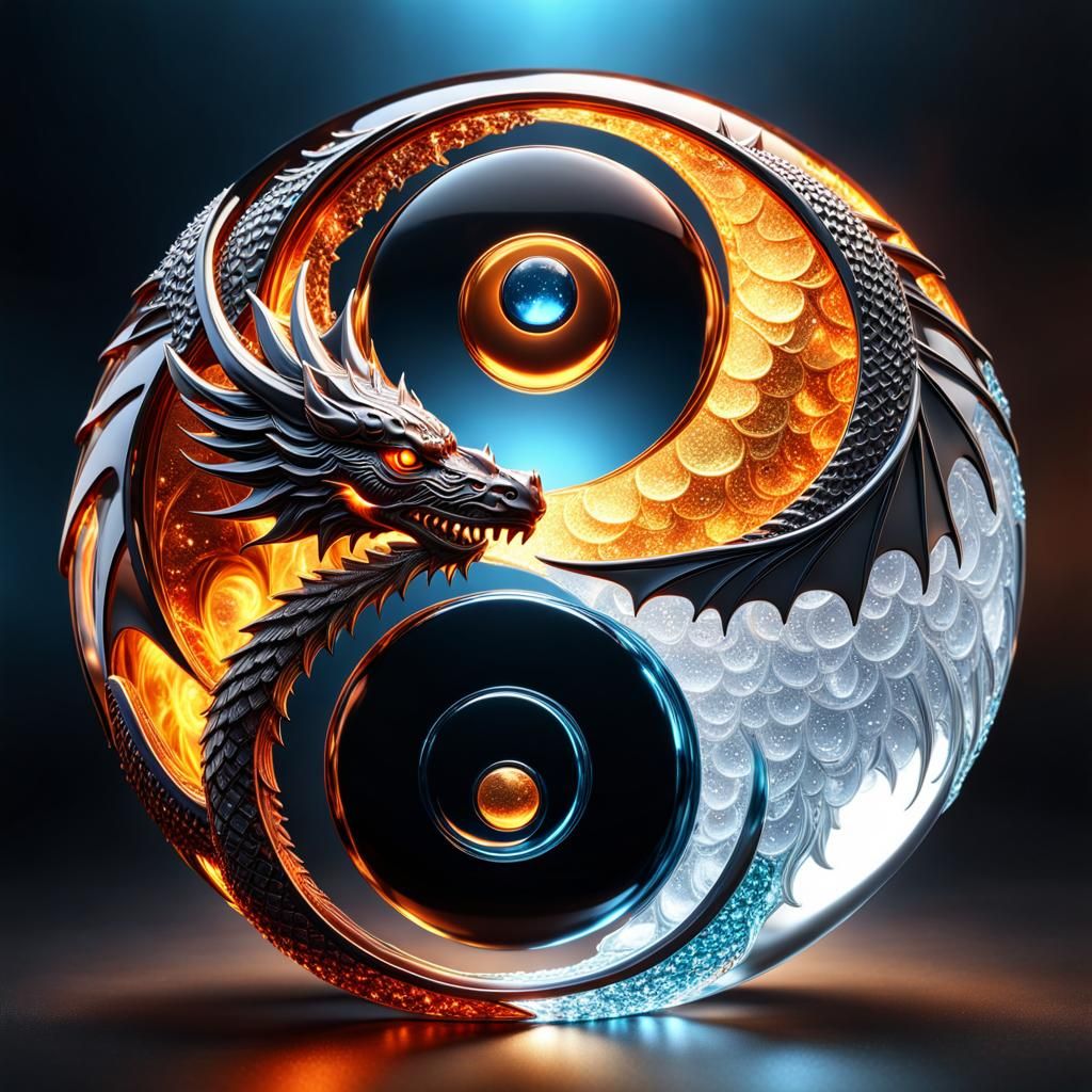 Yin Yang Symbol: Ice and Fire Dragons in 3D