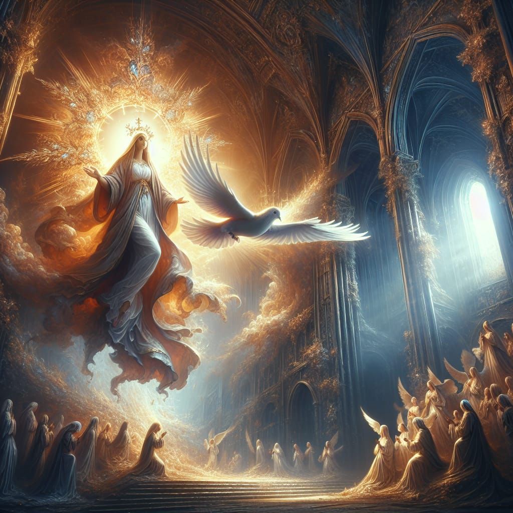 Mary Visited by the Holy Spirit as Fantasy Art