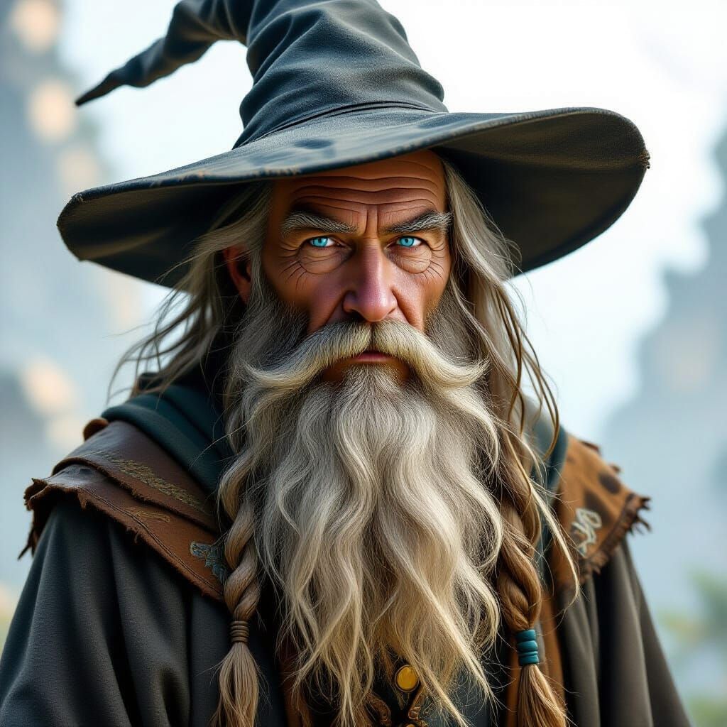 Hyperrealistic Wizard Portrait with Flowing Beard