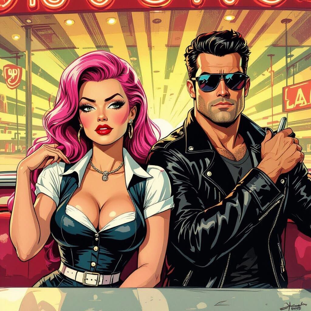 1950s Couple Annoyed Outside Diner