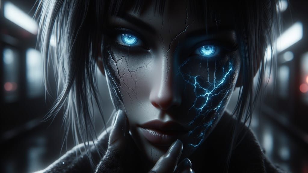 Cyberpunk Girl Portrait with Neon Reflections