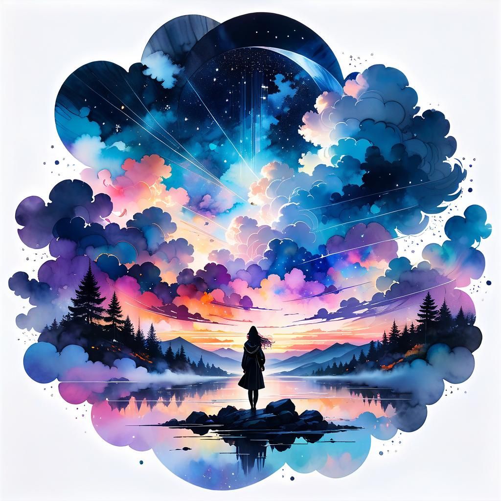 Ethereal Starlight Dreams in Surrealist Illustration