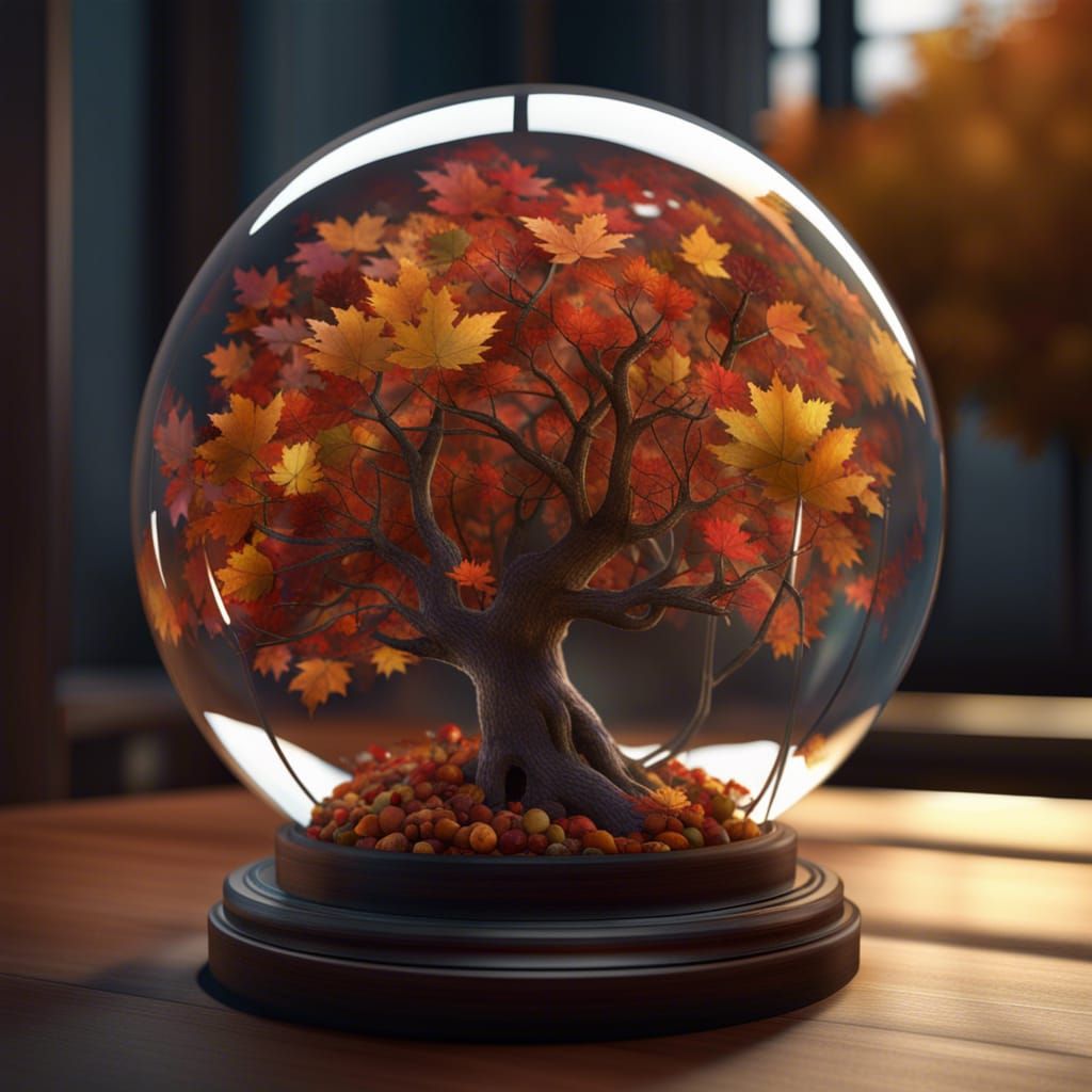 Fall Tree in Glass Globe: Fantasy Concept Art
