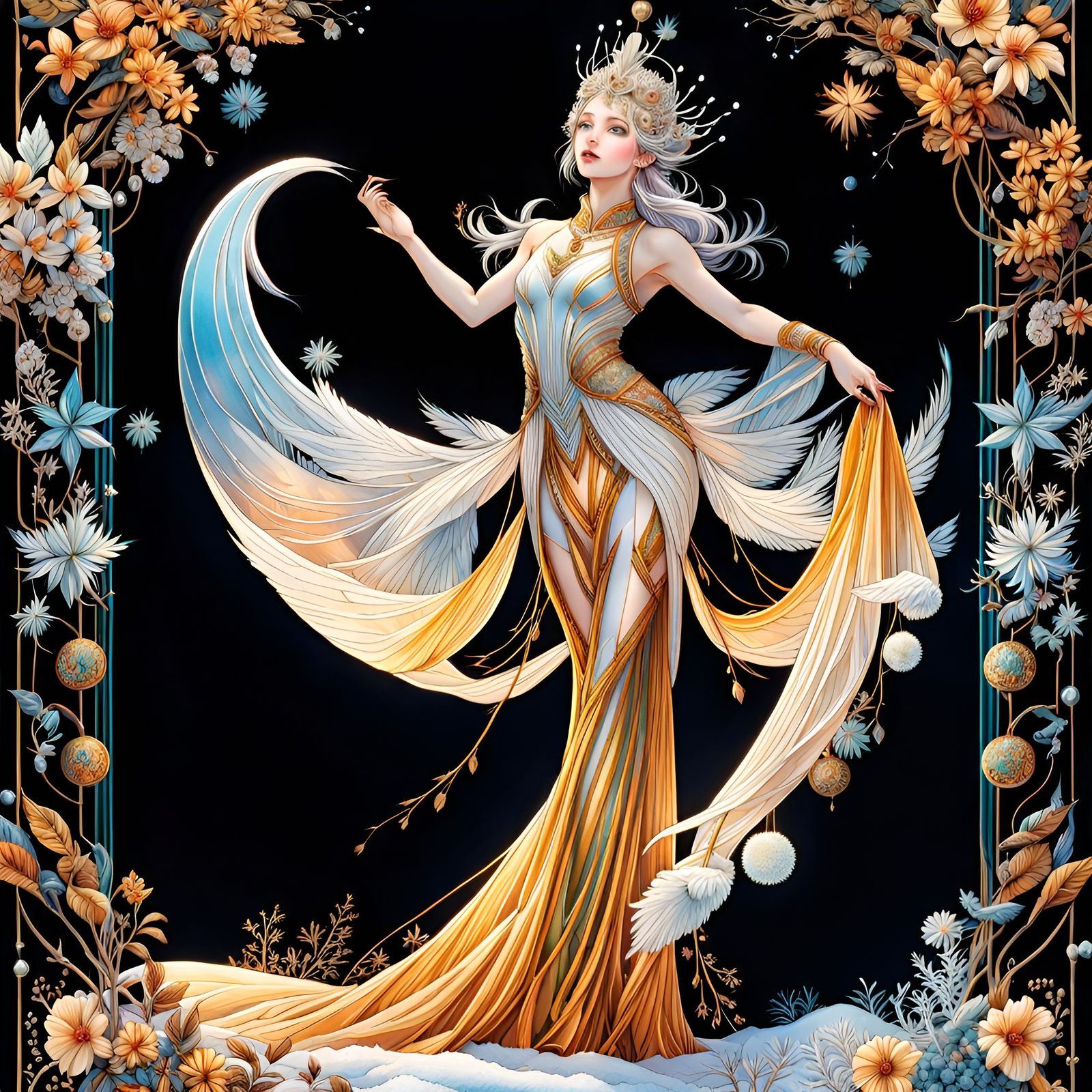 Intricate Snow Queen Portrait in Vivid Fantasy Art