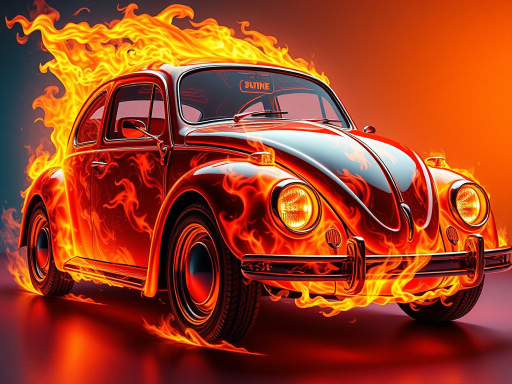 Fiery Volkswagen Beetle Concept Art