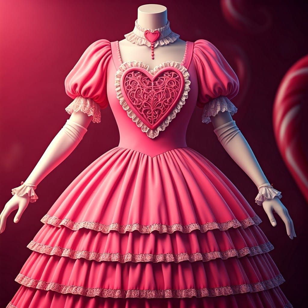 Pink Ruffled Dress on Mannequin, Digital Art