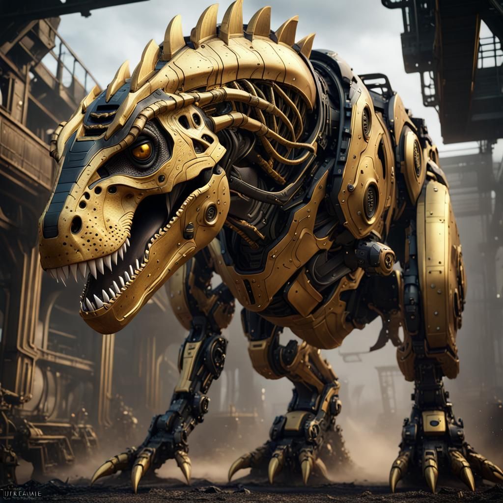 Black and Gold T Rex Mech in Detailed Matte Painting
