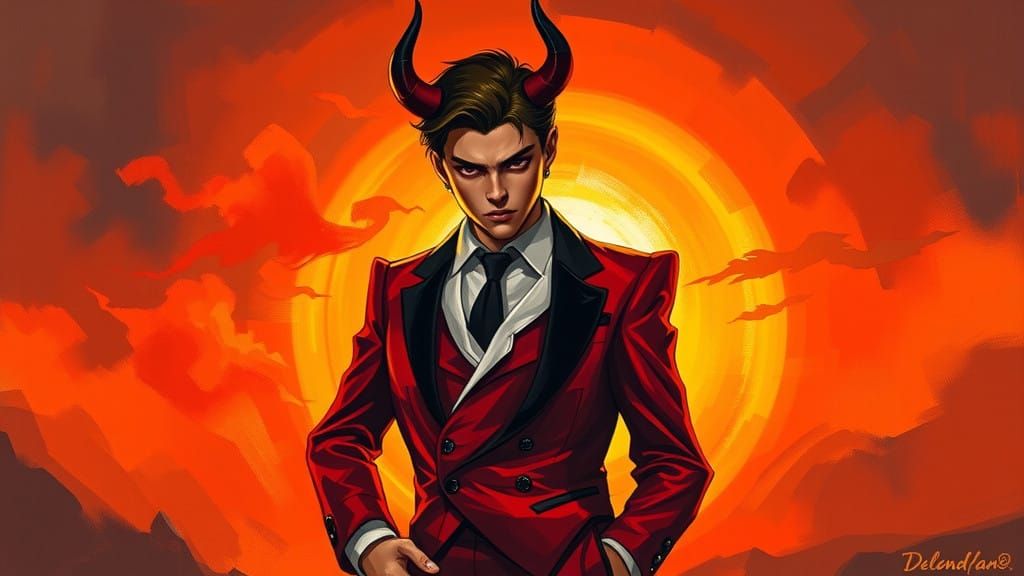 Red Devil Silhouette in Fiery Sunset