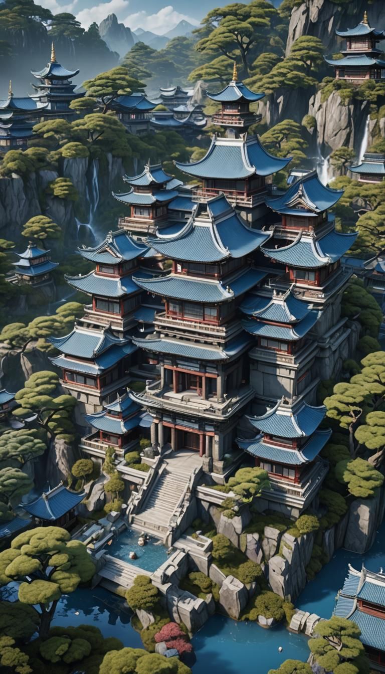 Sci-Fi Palace with Japanese Gardens in 8K