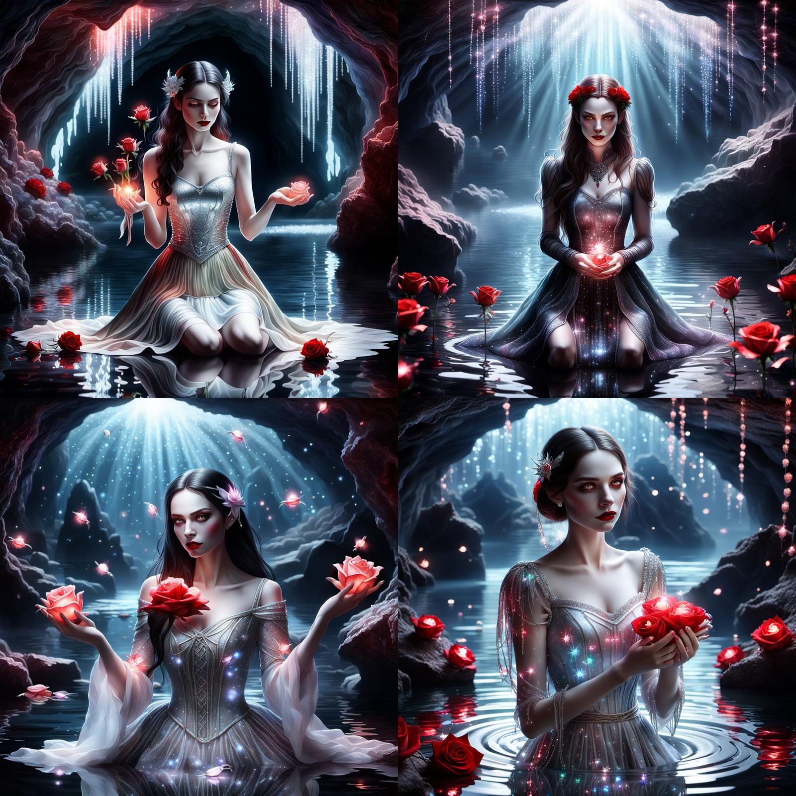 Vampire Woman with Rose in Glimmering Cave