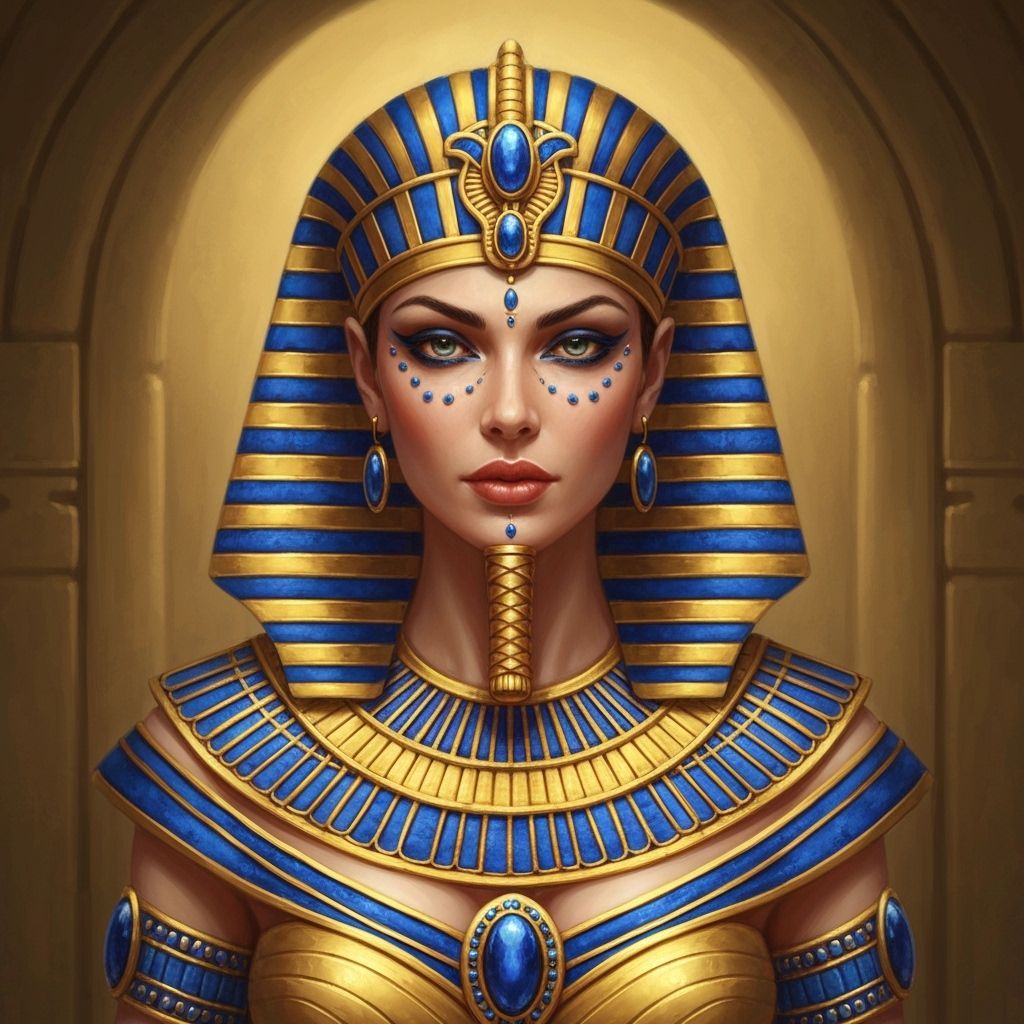 Goddess Nyarlathotep in Golden Pharaoh Dress, Fantasy Art
