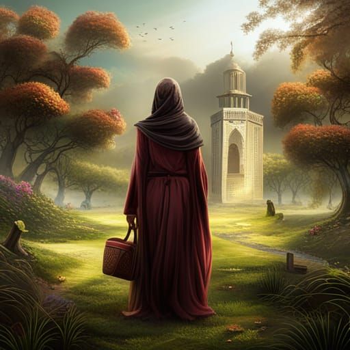 Afghan Woman's Struggle: Matte Painting in Deep Color