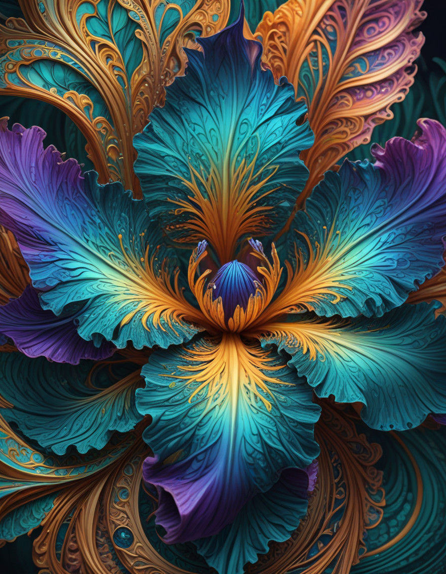 Surreal Iris Bloom in Jewel-Toned Splendor