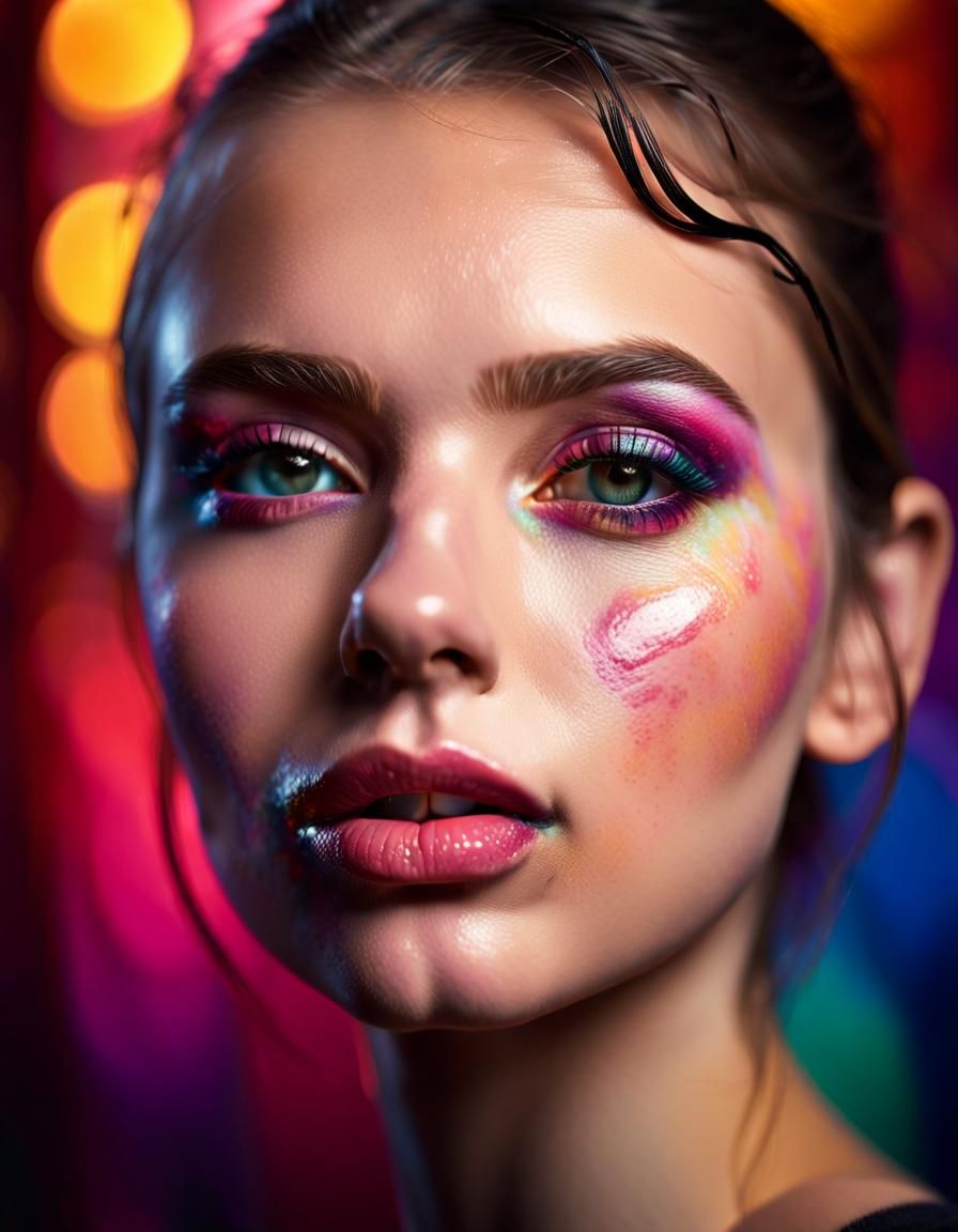 Hyperrealistic Portrait of Girl with Smudged Makeup