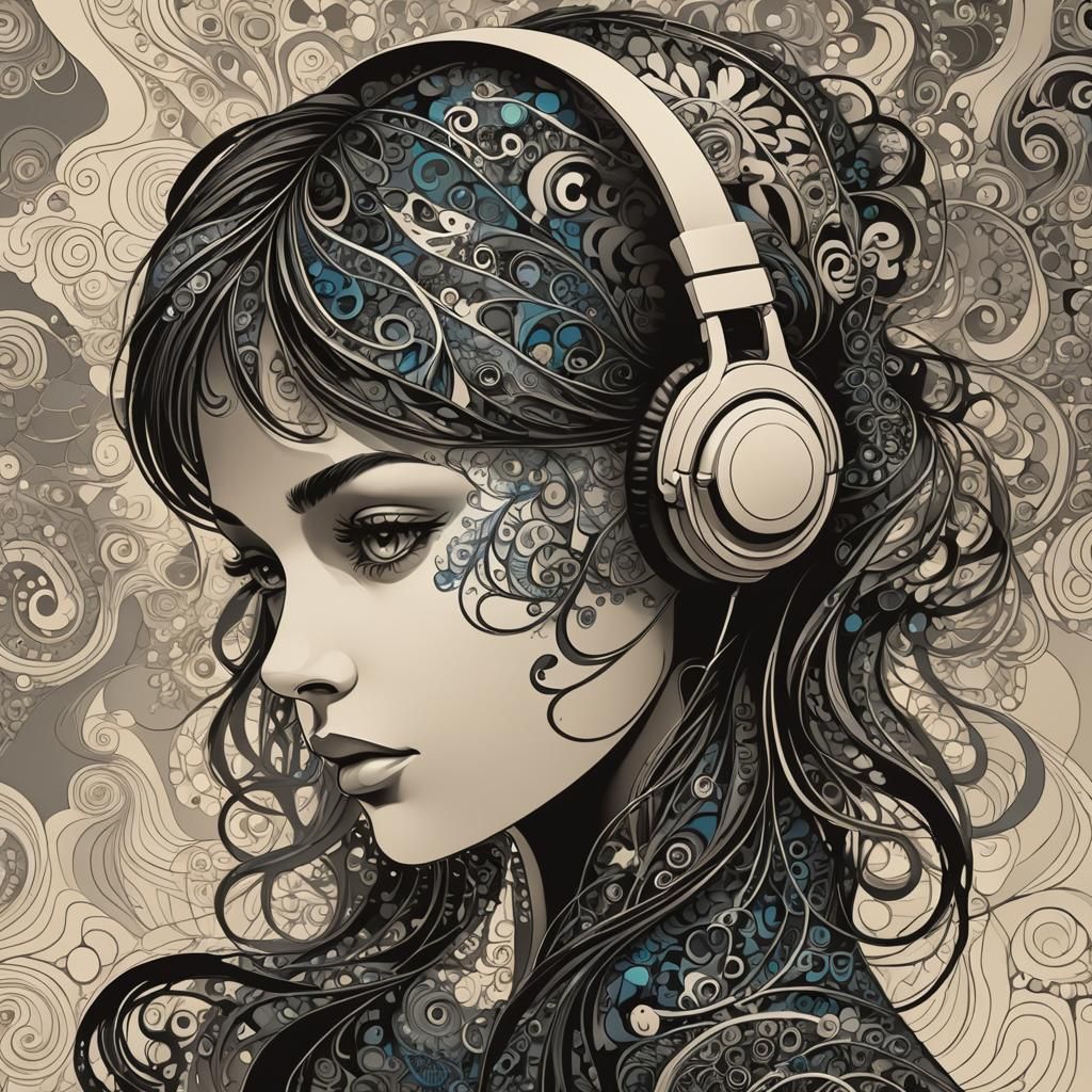 A silhouette of a girl with autism with headset on , silhoue...