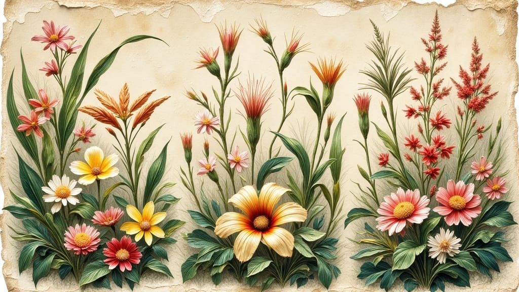 Vintage Botanical Illustrations in Old Master Style