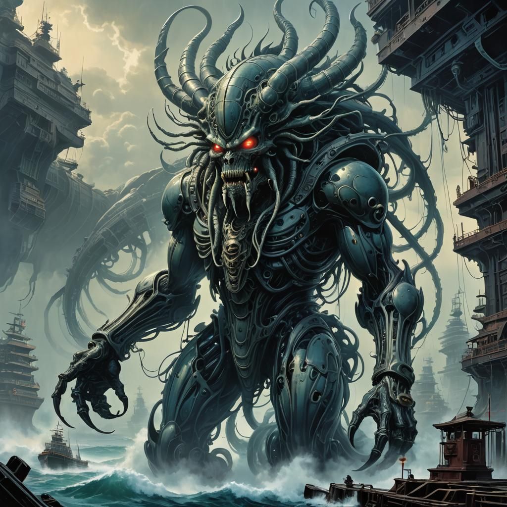 Vengeful Japanese Sea Spirit in Hyperrealistic Style