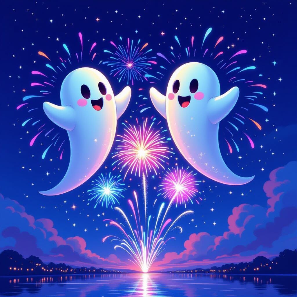 Ghostly Fireworks Light Up New Year's Eve Sky