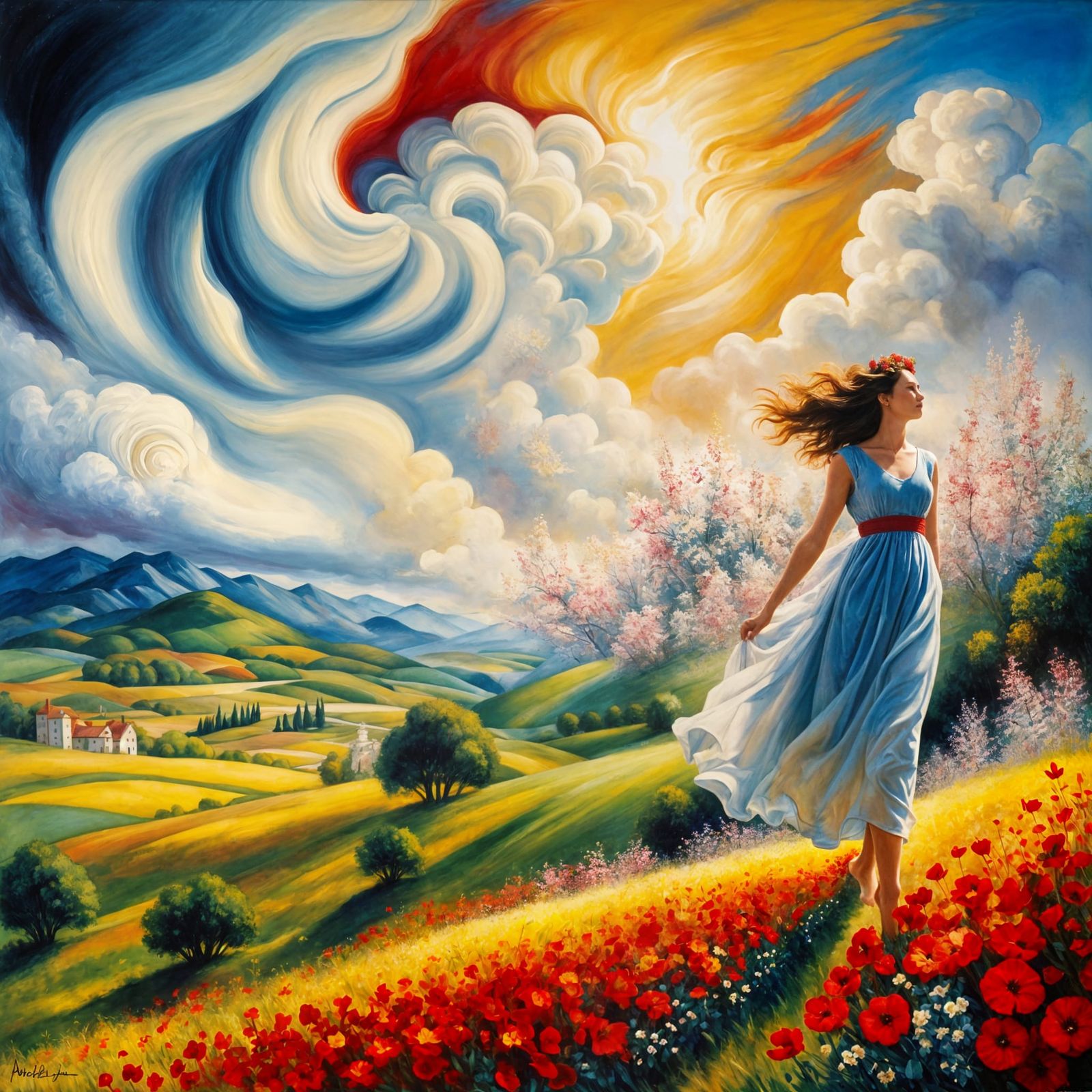 Windy Day Valley: Alcohol Ink Renaissance Art