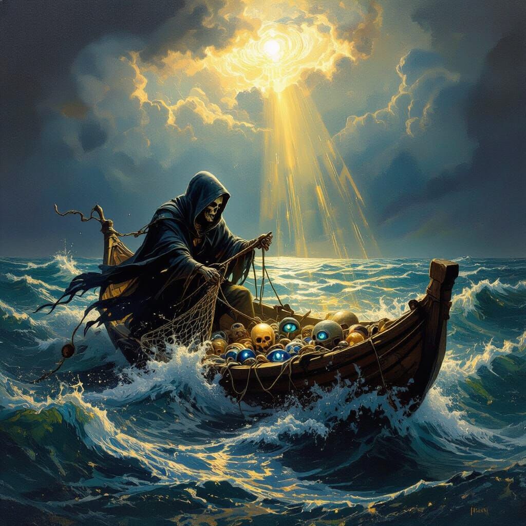 Baroque Fisherman Battles Tempest in Cosmic Ocean