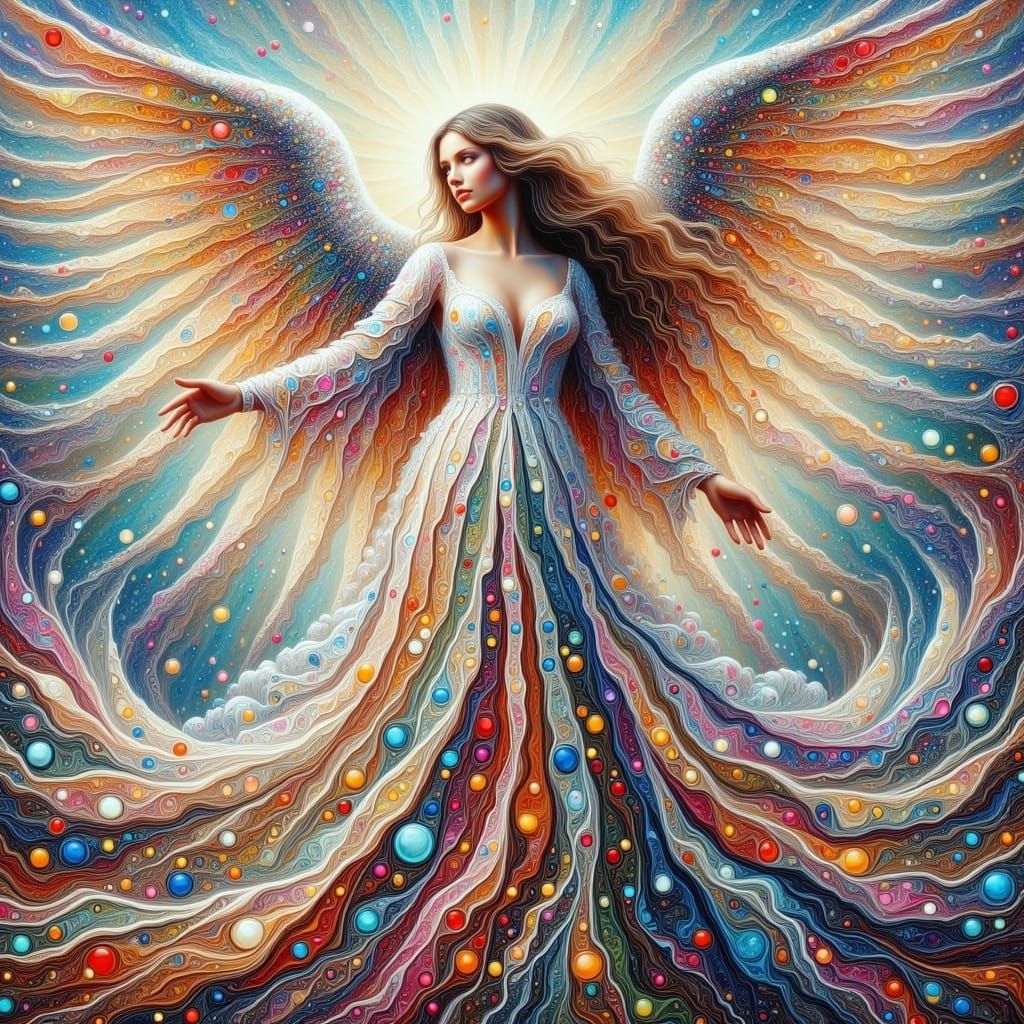 Majestic Mosaic Angel in Fluid Art Style