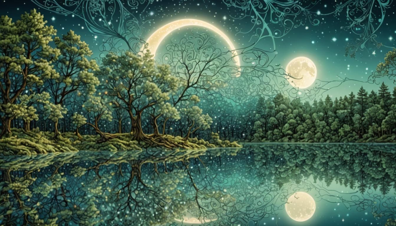 Magical Lake in Woods as Fractal Art
