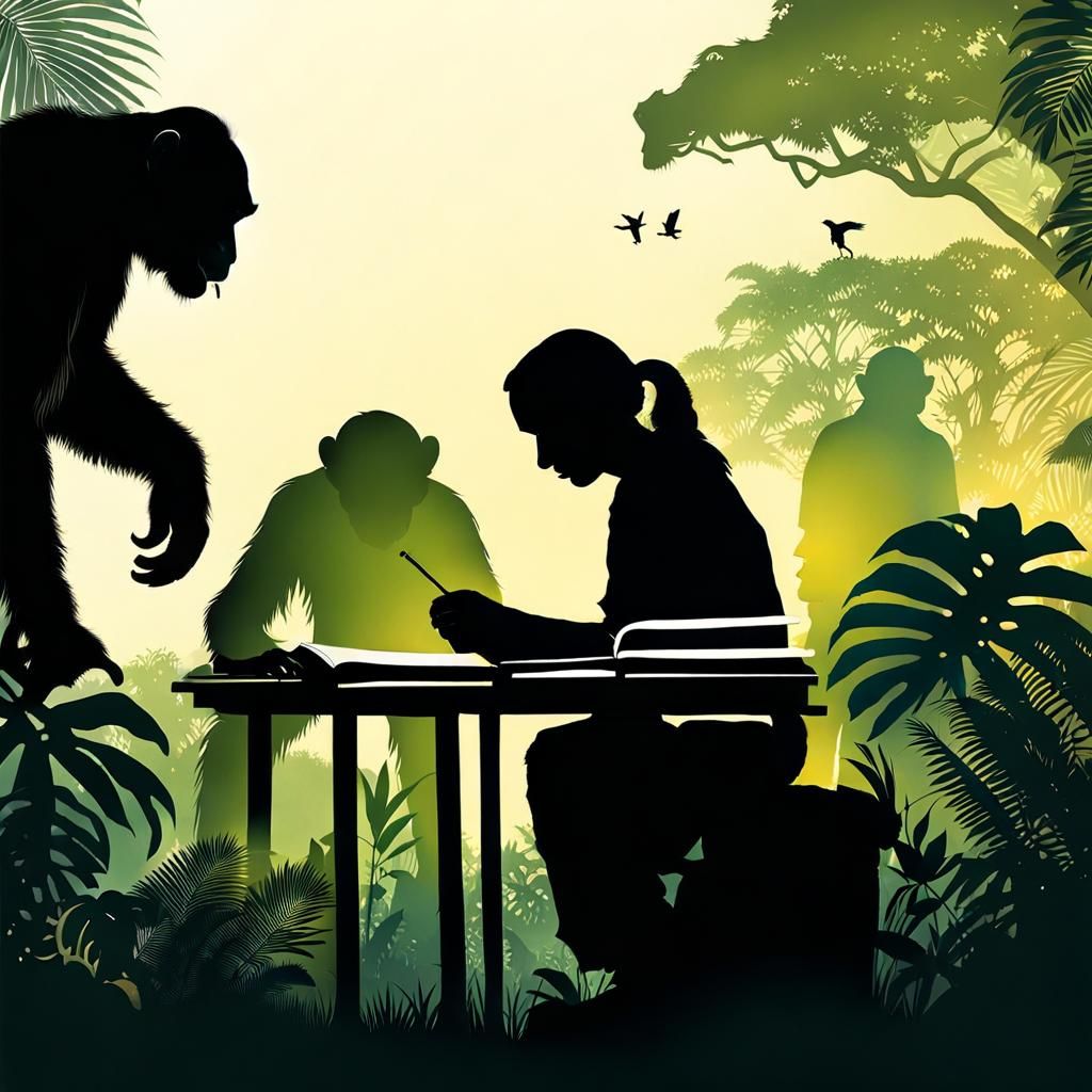 Captivating Double Exposure of Jane Goodall and Chimpanzees