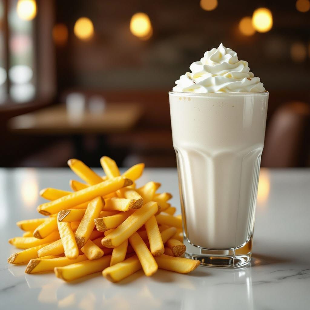 French Fries and Vanilla Milkshake in 3D Style
